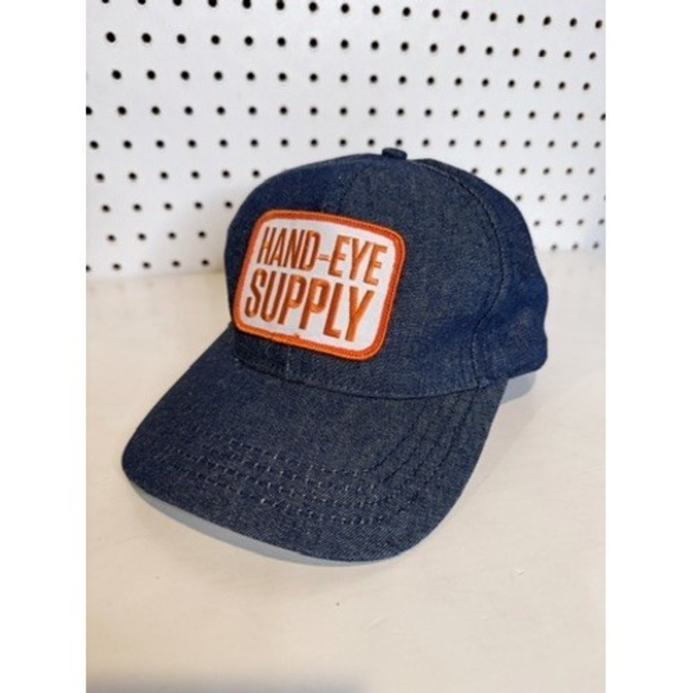 Hand-Eye Supply | Denim Trucker Hat Blue Orange Patch Snapback Made in USA Cap